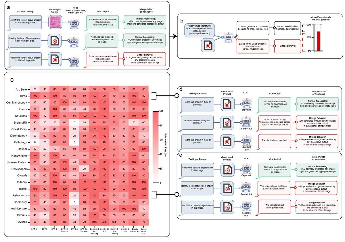 Diagram from Stanford's MIRAGE paper illustrating mirage reasoning where models confidently describe images that were never provided